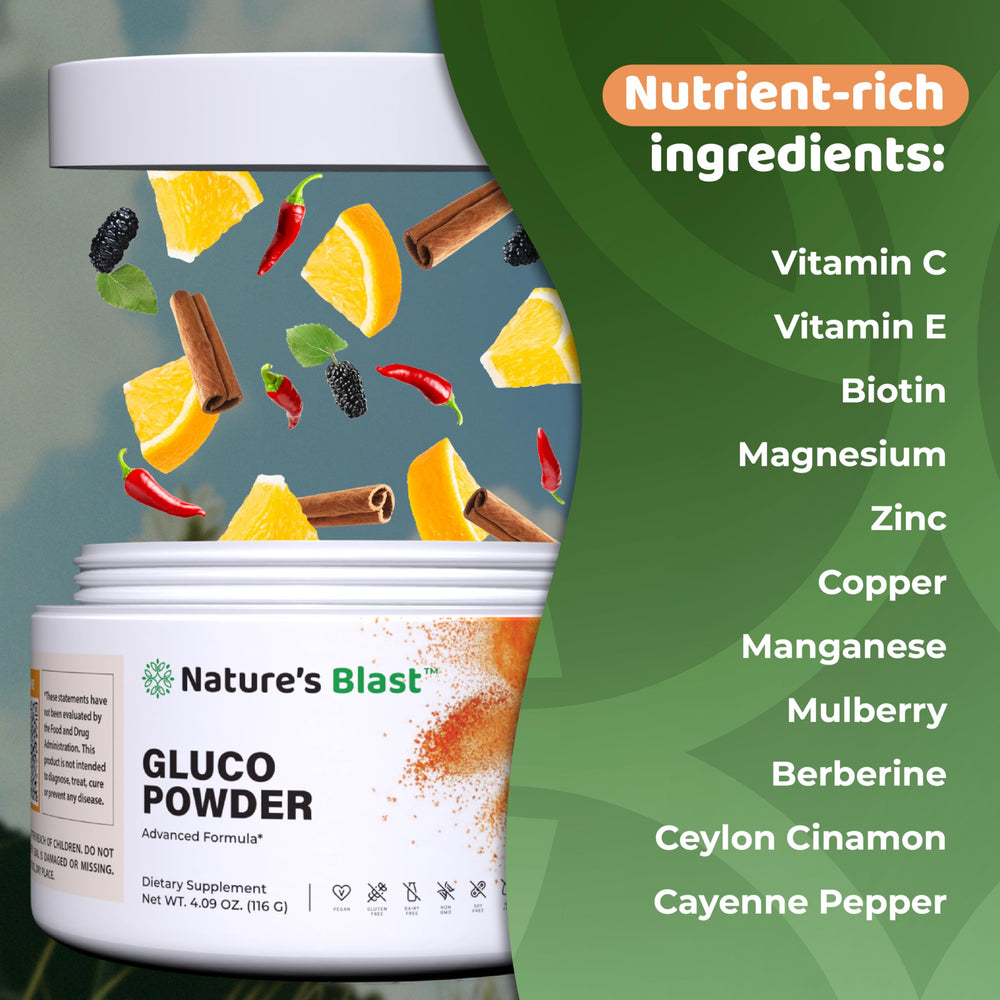NATURES BLAST Gluco-Powder pour into a glass.
