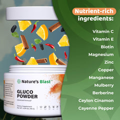 NATURES BLAST Gluco-Powder pour into a glass.
