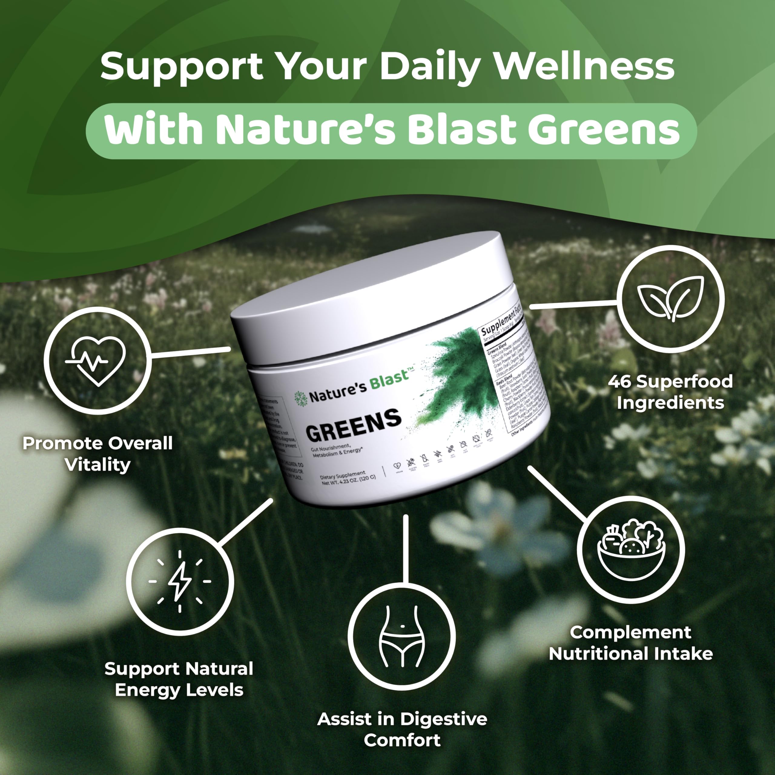 NATURES BLAST label back with ingredients and vegan notes