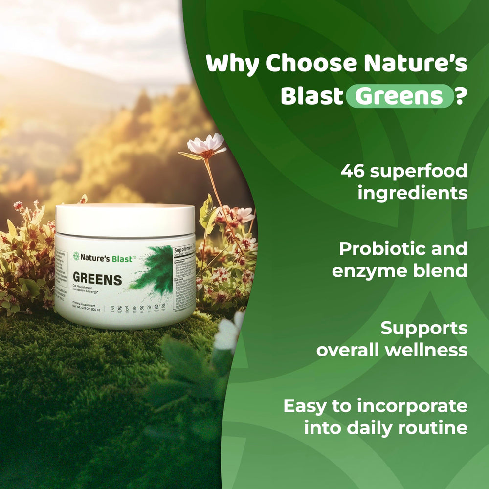 NATURES BLAST Greens Superfood Powder mixing in water for a refreshing green drink
