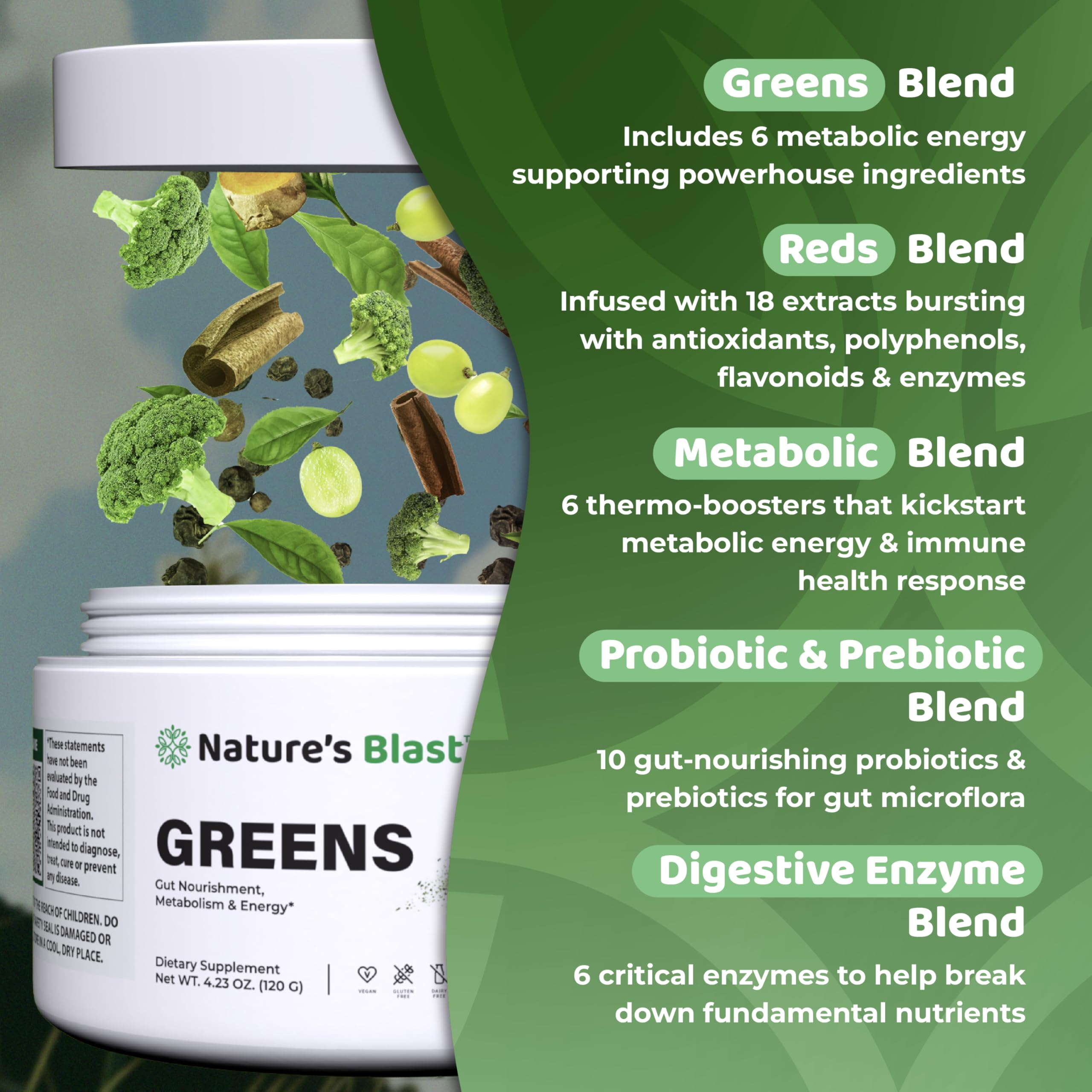 NATURES BLAST vegan and gluten-free badge