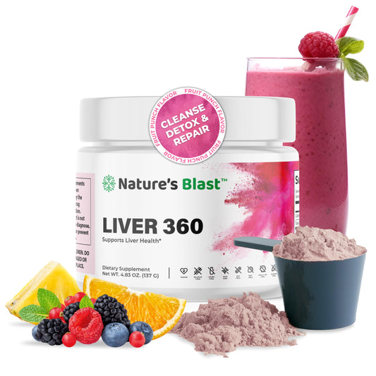 NATURES BLAST Liver 360 powder tub for daily liver support.