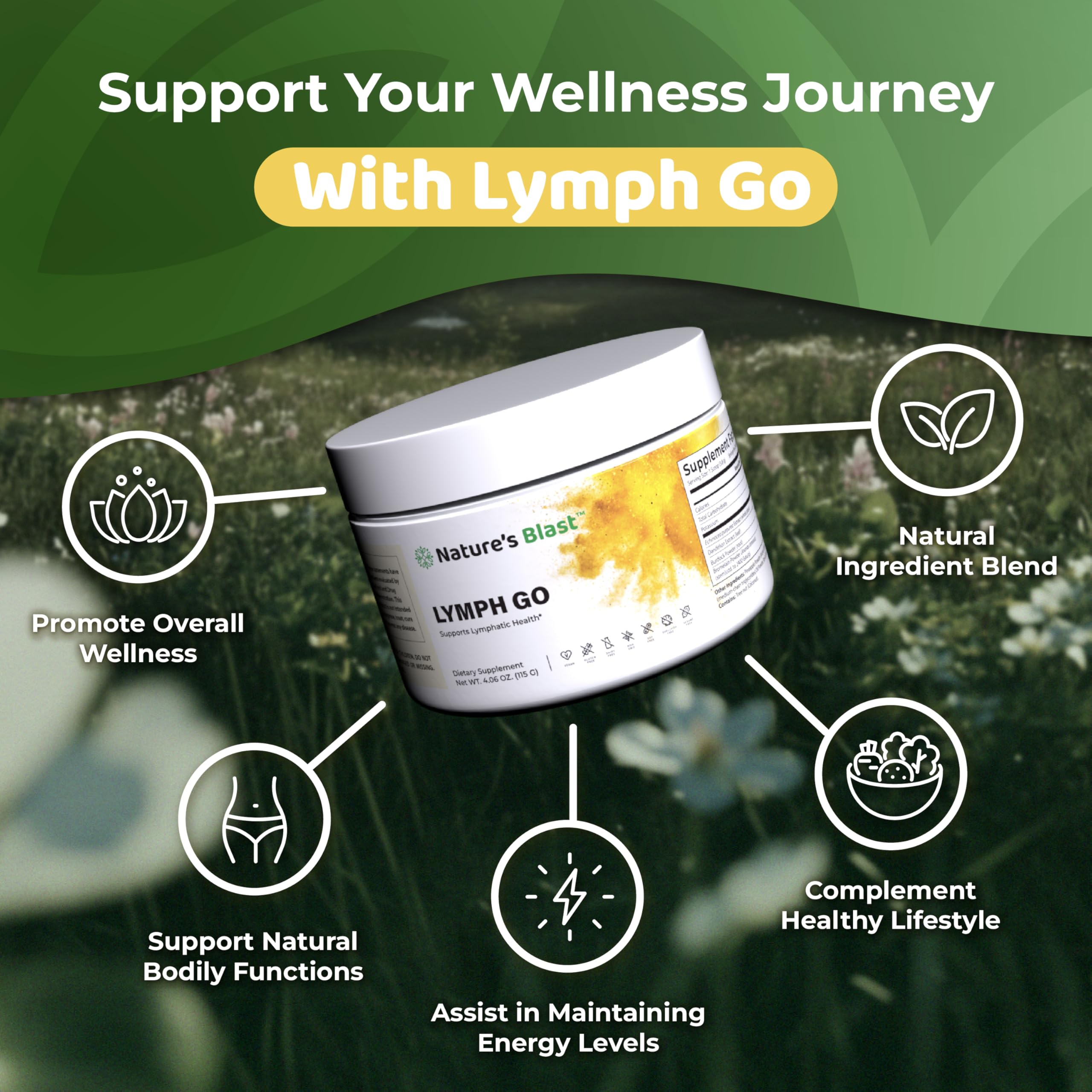 Nature's Blast Lymph Go bottle back label listing ingredients