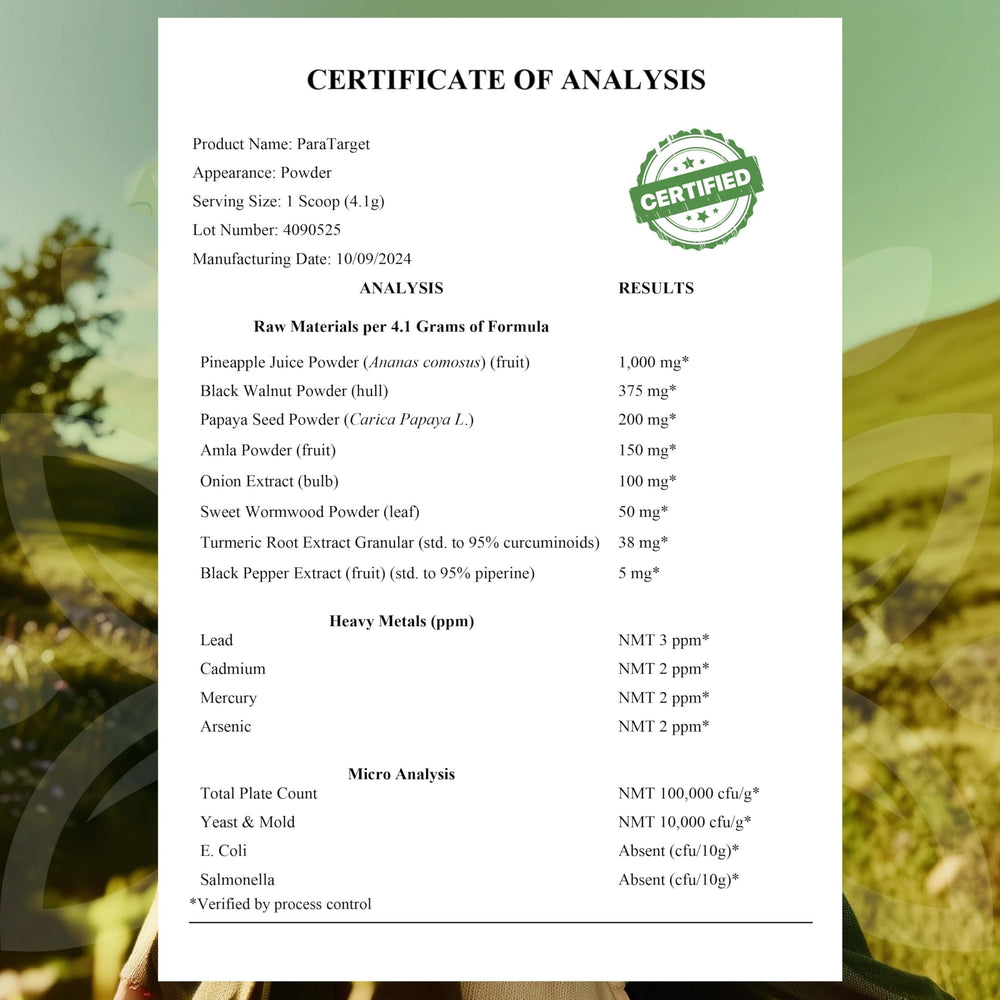 NATURES BLAST ParaTarget amla powder on the label signals antioxidant inspired blend