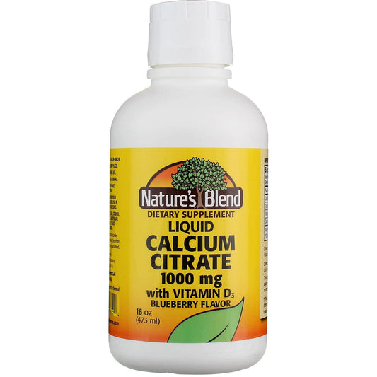 Nature's Blend Calcium Citrate D3 blueberry bottle for easy daily liquid supplementation