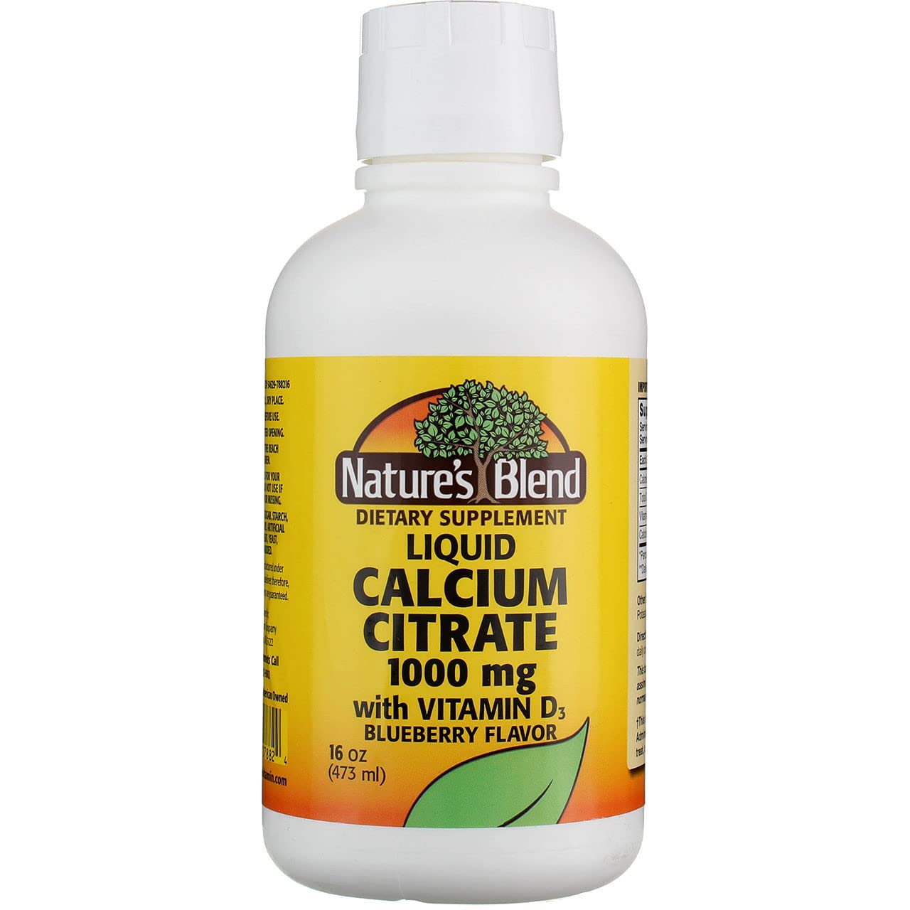 Nature's Blend calcium liquid pour shows convenient dosing for precise servings