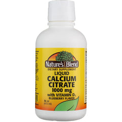 Nature's Blend calcium liquid pour shows convenient dosing for precise servings
