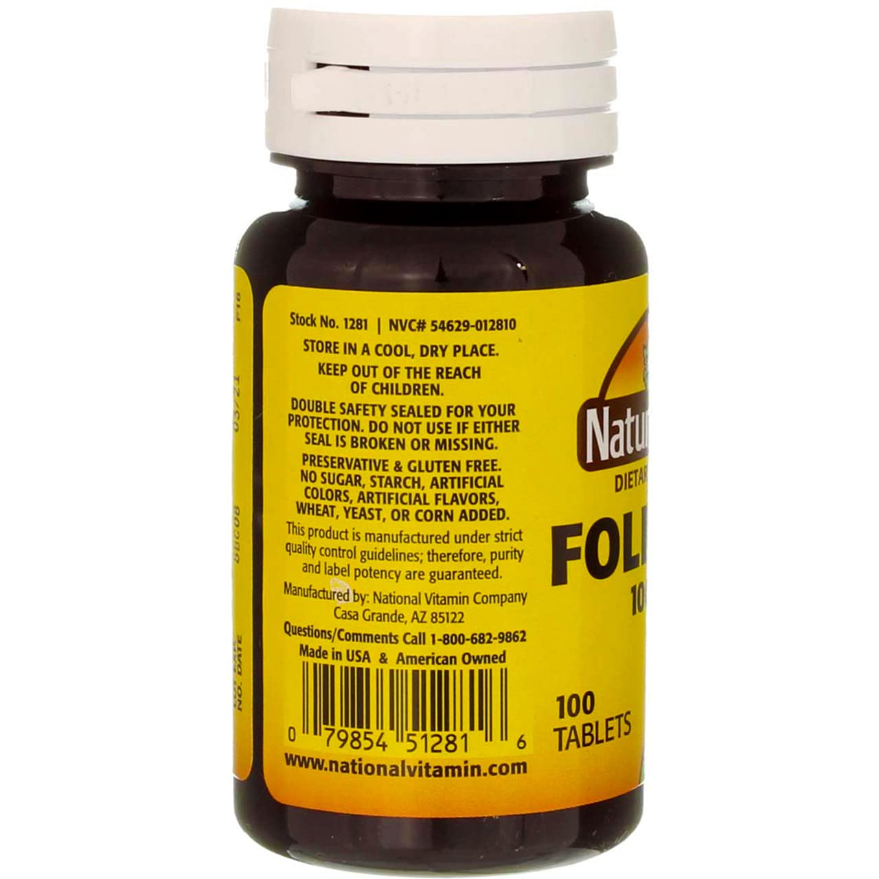 Nature's Blend folic acid label provides dosage and directions.