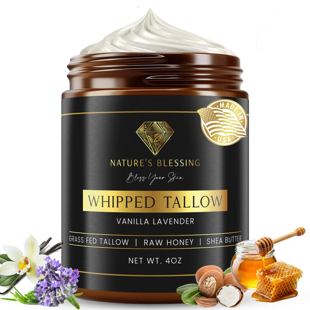 Nature's Blessing anti-aging beef tallow cream jar showing potential skin firming