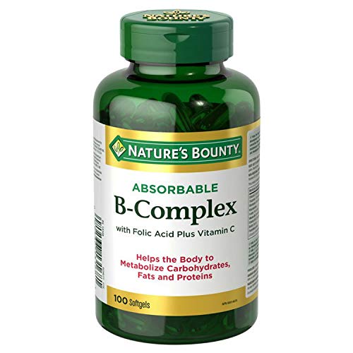 Nature's Bounty Absorbable B-Complex softgels in a bottle support energy metabolism.