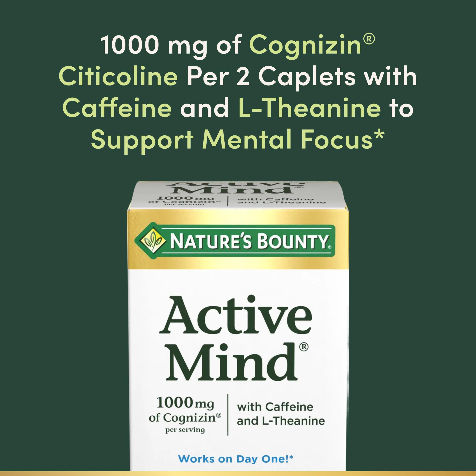Nature's Bounty Active Mind caplets closeup highlights pill form convenient for daily routines