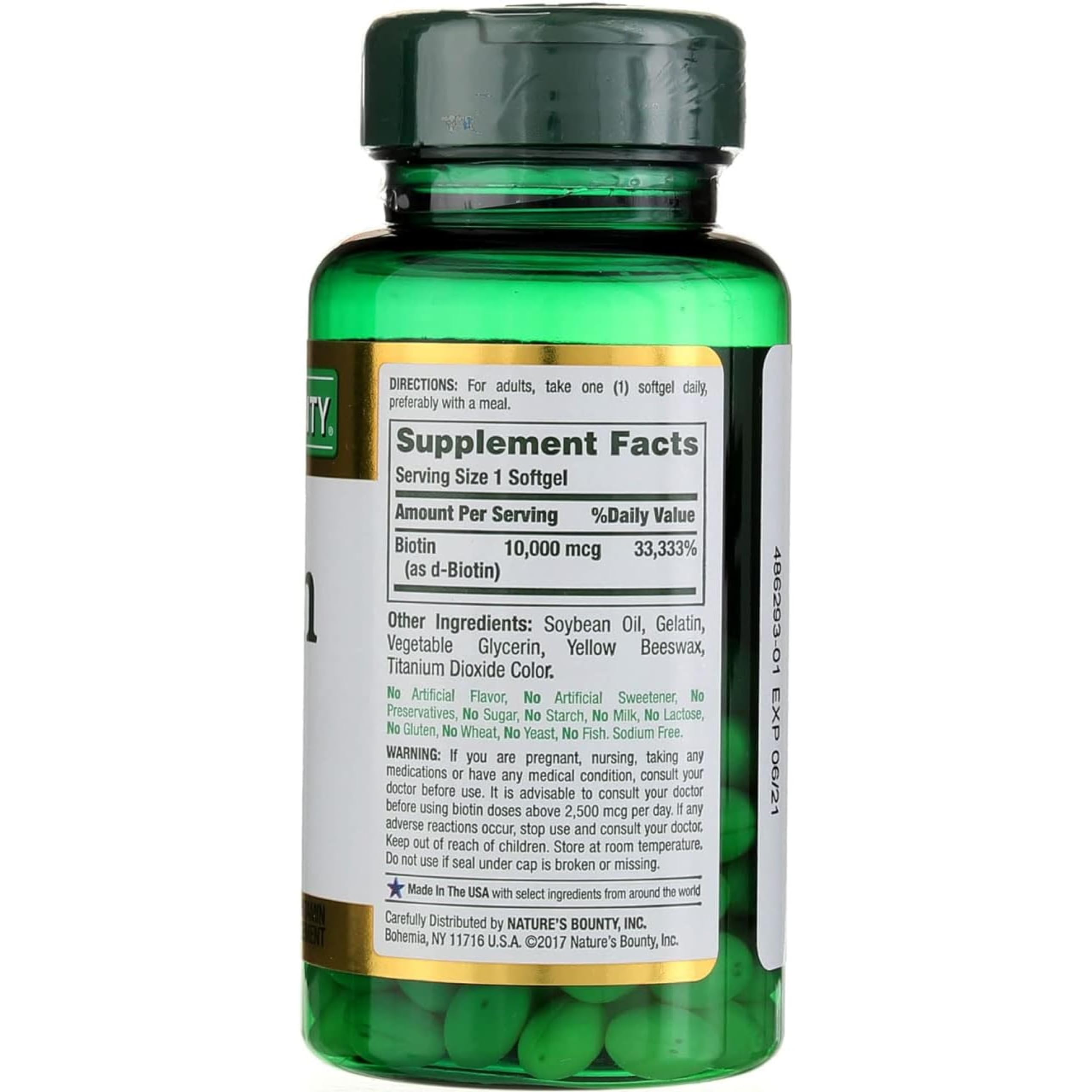 Nature's Bounty Biotin shown as part of a morning routine.