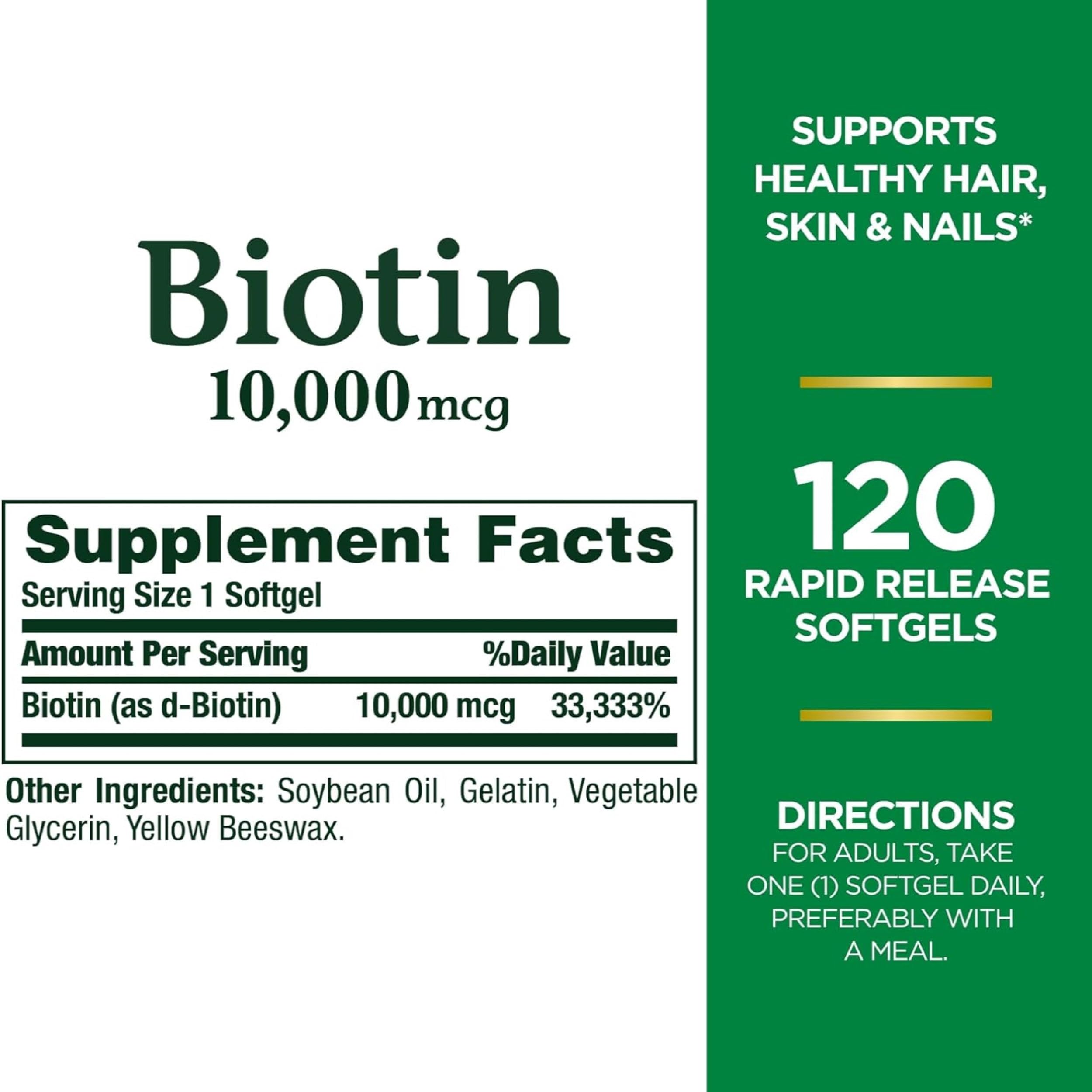 Nature's Bounty Biotin softgels on a clean surface for easy daily use.