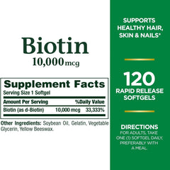 Nature's Bounty Biotin softgels on a clean surface for easy daily use.