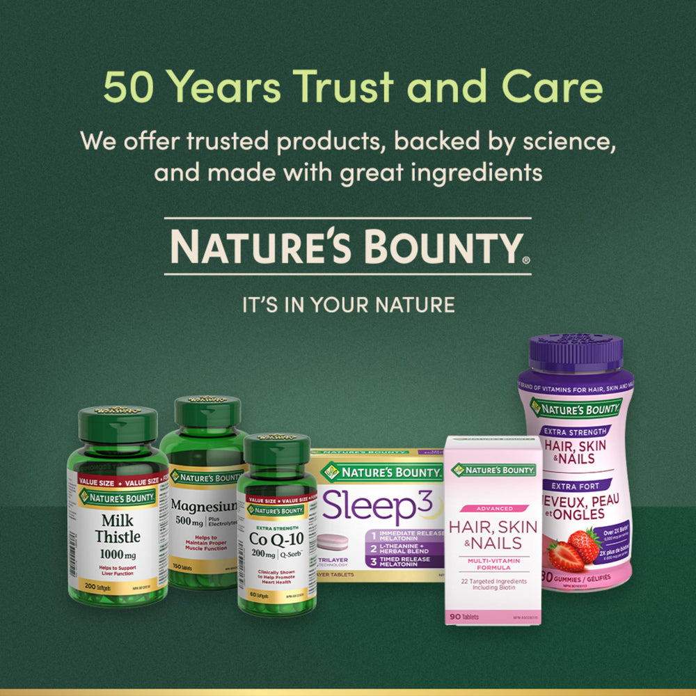 Nature's Bounty bottle on kitchen counter for daily use.