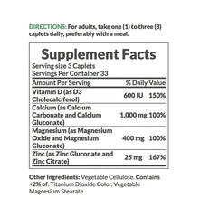 Nature's Bounty Calcium Magnesium Zinc caplets row suggests simple daily use