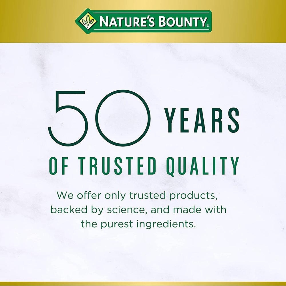 Nature's Bounty omega-3 bottle with cardiovascular-support labeling hints at heart health benefits.