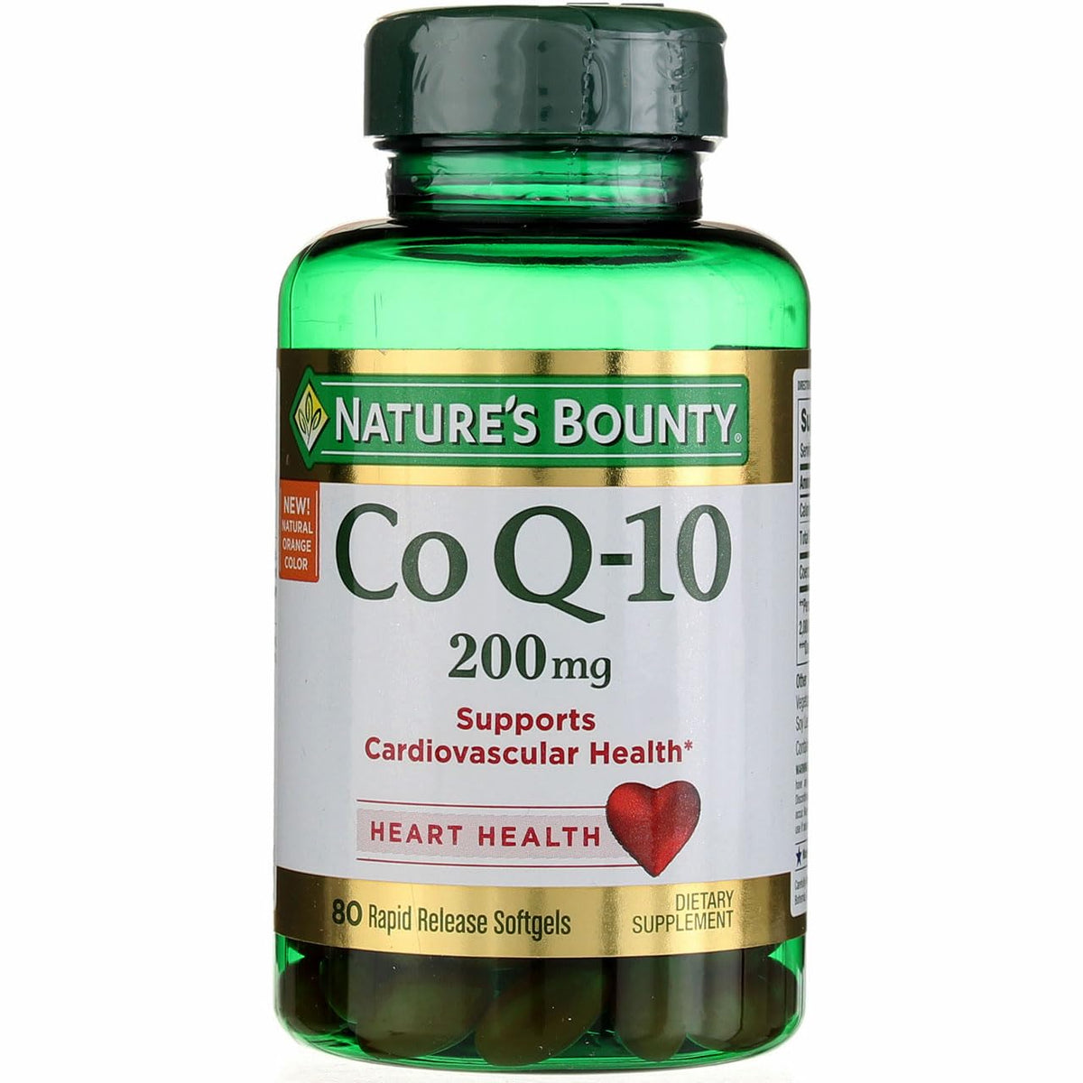 Nature's Bounty CoQ10 200 mg bottle front view; supports daily heart health routine.