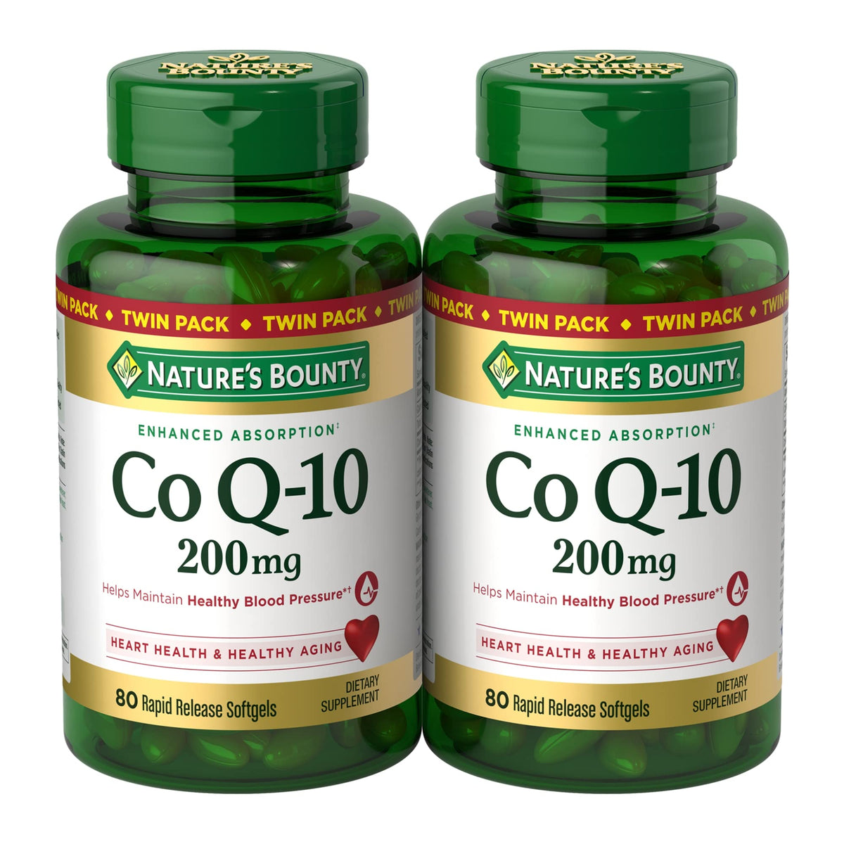 Nature’s Bounty CoQ10 200 mg softgels bottle supports heart health and cellular energy.