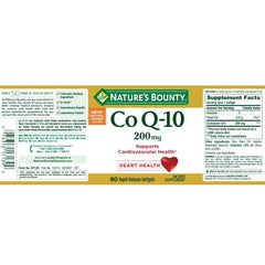 Nature's Bounty CoQ-10 softgels close-up showing easy-to-swallow capsules for daily energy