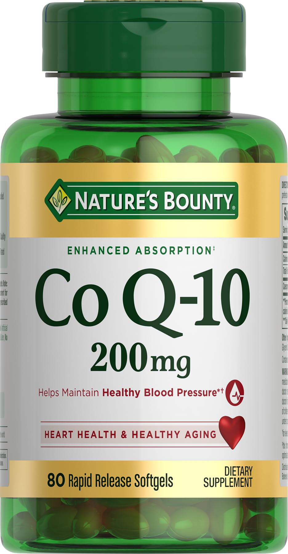 Nature's Bounty CoQ10 rapid-release softgels front view for daily heart support