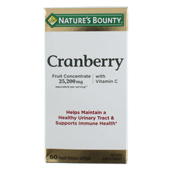 Close-up of Nature's Bounty Cranberry Soft Gels label with vitamins C and E