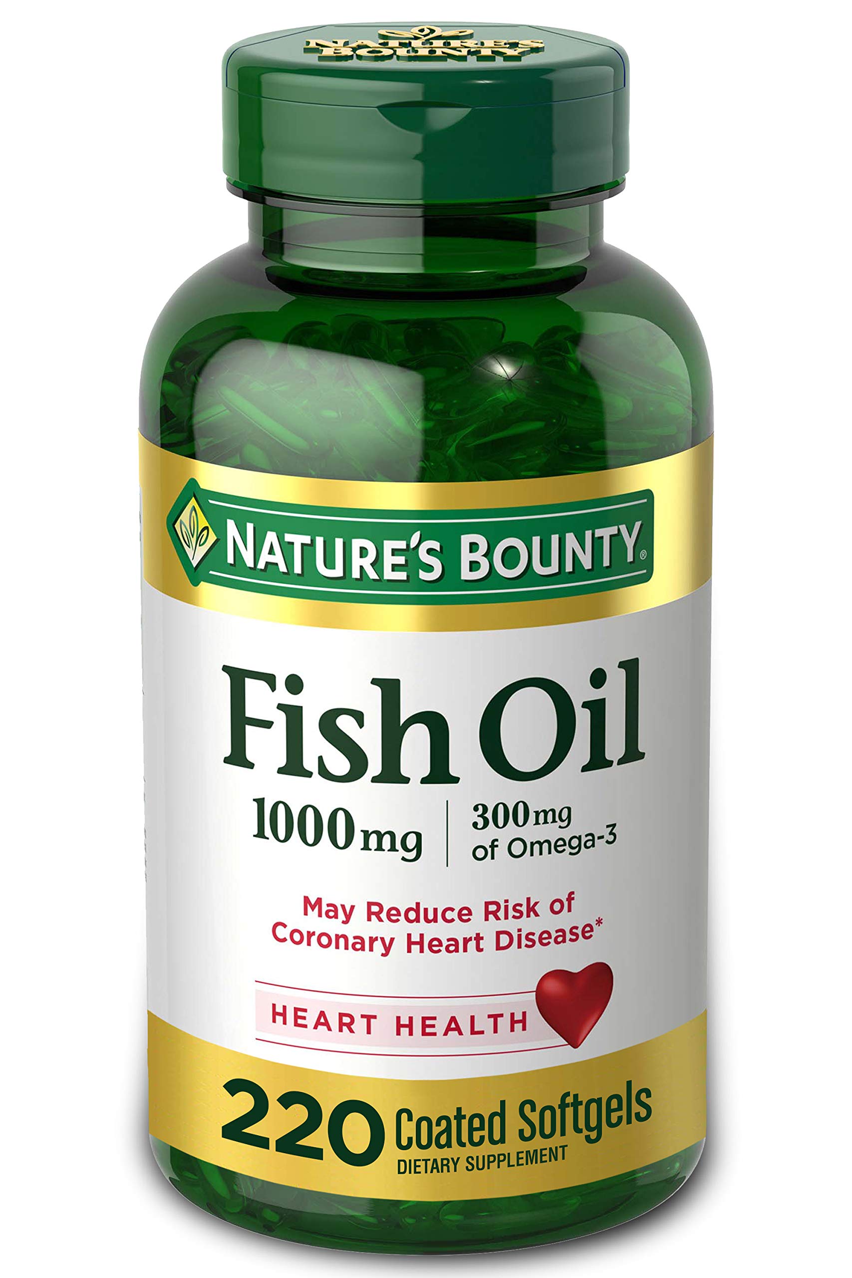 Nature's Bounty fish oil 1000 mg softgels – bottle front view for daily omega-3 support.