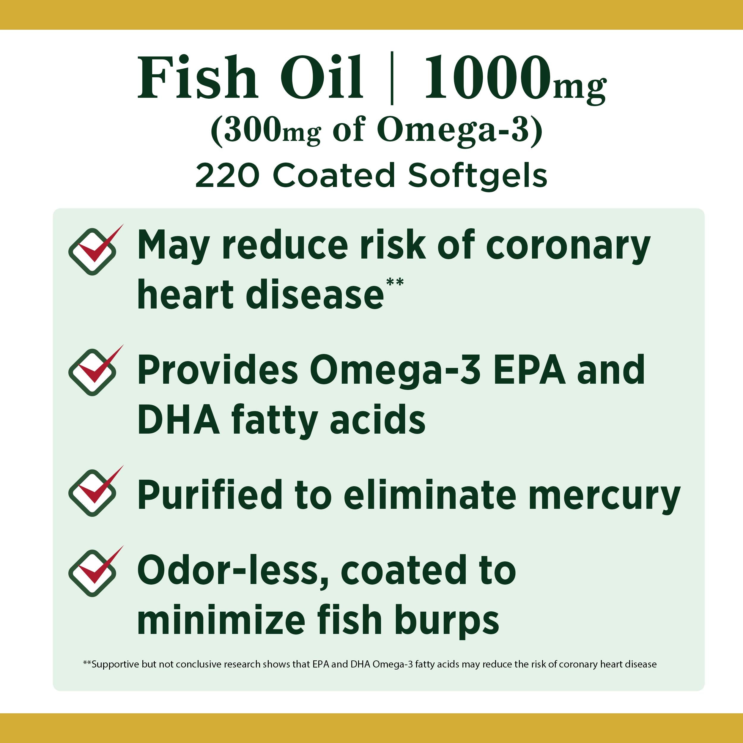 Nature's Bounty fish oil 1000 mg – softgel closeup showing smooth coating for easy swallowing.