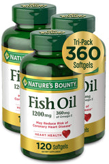 Nature's Bounty Fish Oil bottle front shows 1200 mg omega-3 formula
