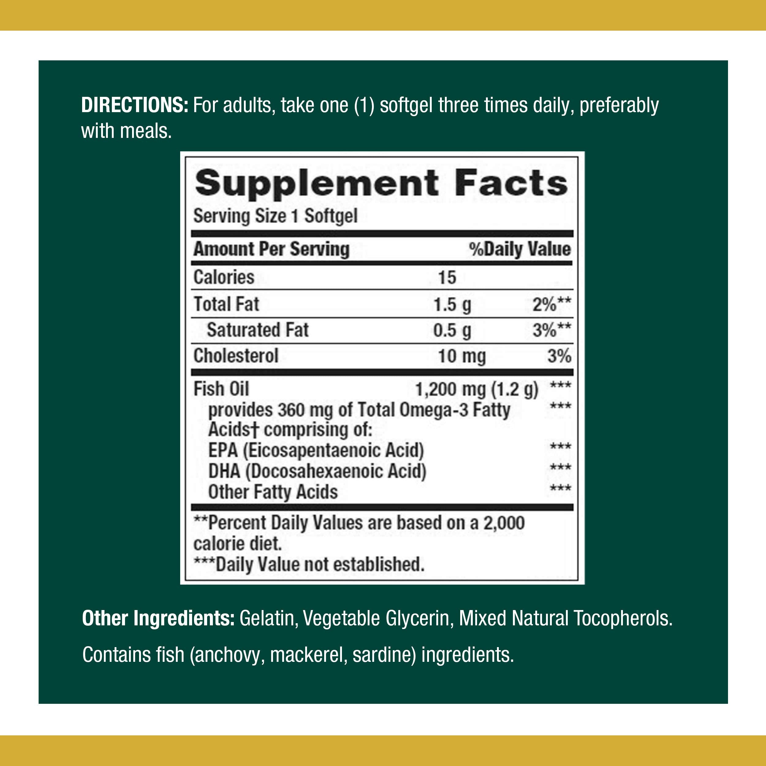 Nature's Bounty Fish Oil softgel close-up highlighting purified omega-3