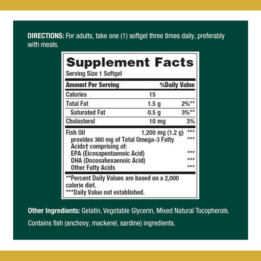 Nature's Bounty Fish Oil softgel close-up highlighting purified omega-3