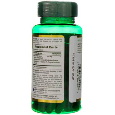 Nature's Bounty Ginkgo Biloba vial with foil seal emphasizing freshness.