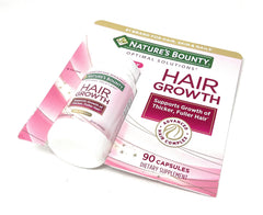 Nature's Bounty Hair Growth ingredient icons emphasize essential nutrients for hair.