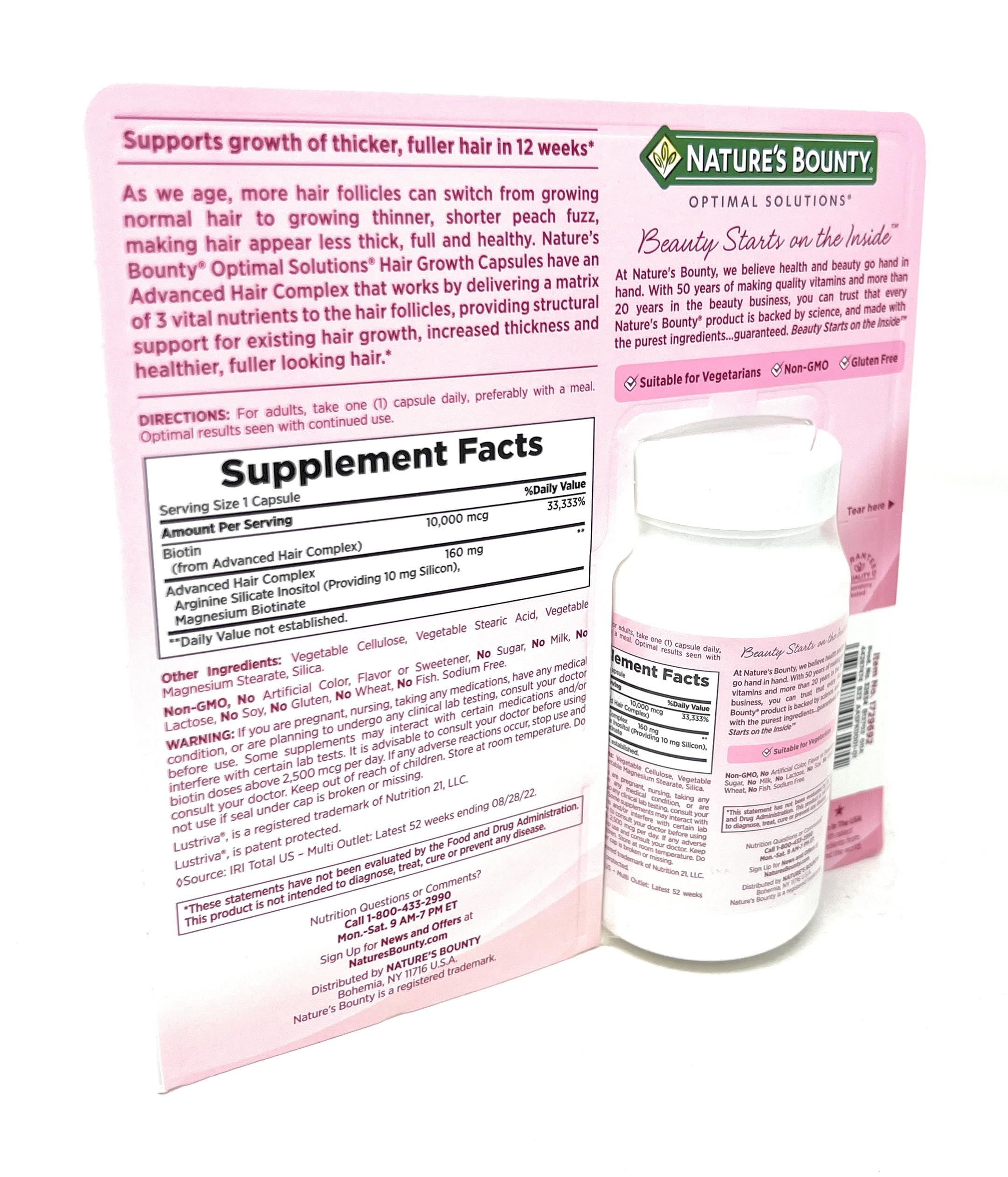 Nature's Bounty Hair Growth label detail calls out biotin and arginine.