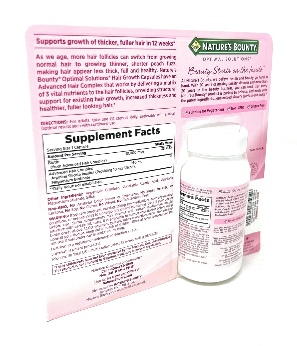 Nature's Bounty Hair Growth label detail calls out biotin and arginine.