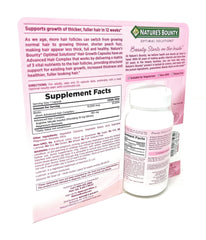 Nature's Bounty Hair Growth label detail calls out biotin and arginine.