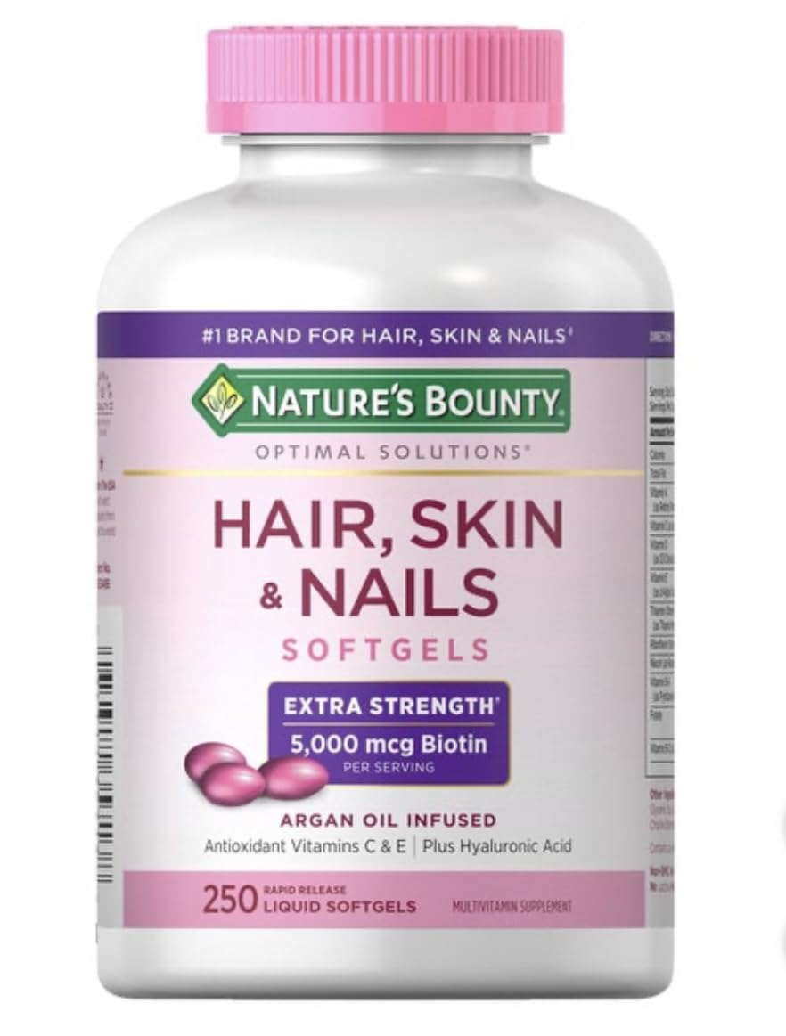 Nature's Bounty Hair, Skin and Nails bottle view supports overall beauty routine