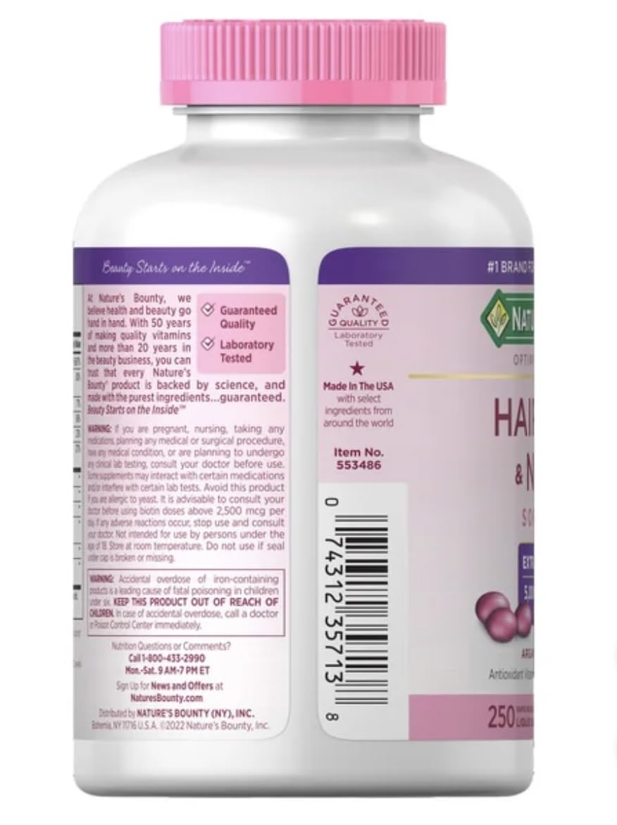 Nature's Bounty Hair, Skin and Nails softgels closeup enables easy daily use