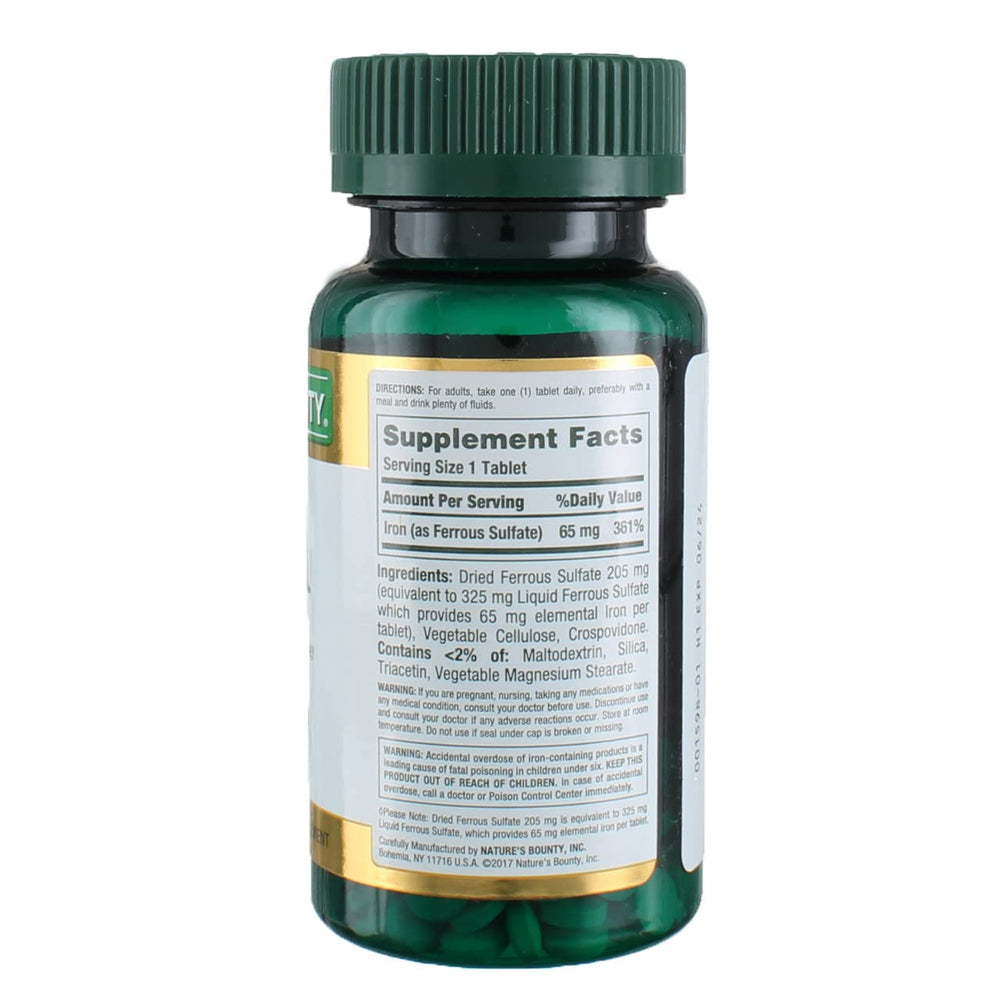 Capsules of Nature's Bounty Iron 65 mg ready for daily use