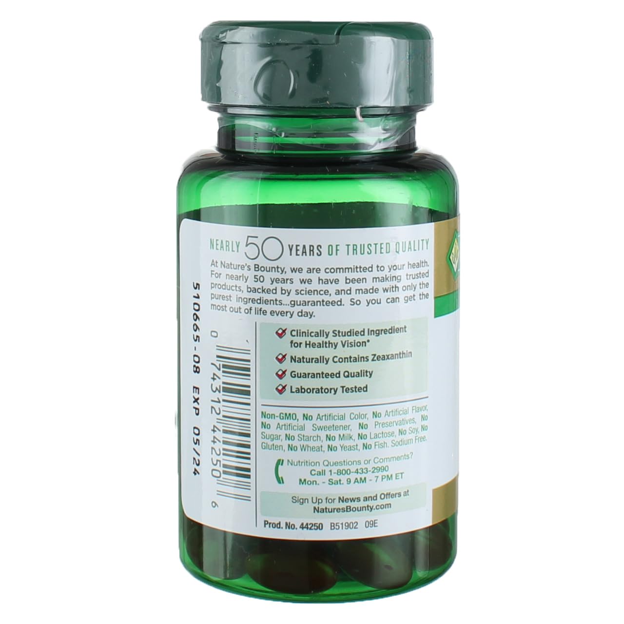 Nature's Bounty Lutein softgel closeup showing capsules