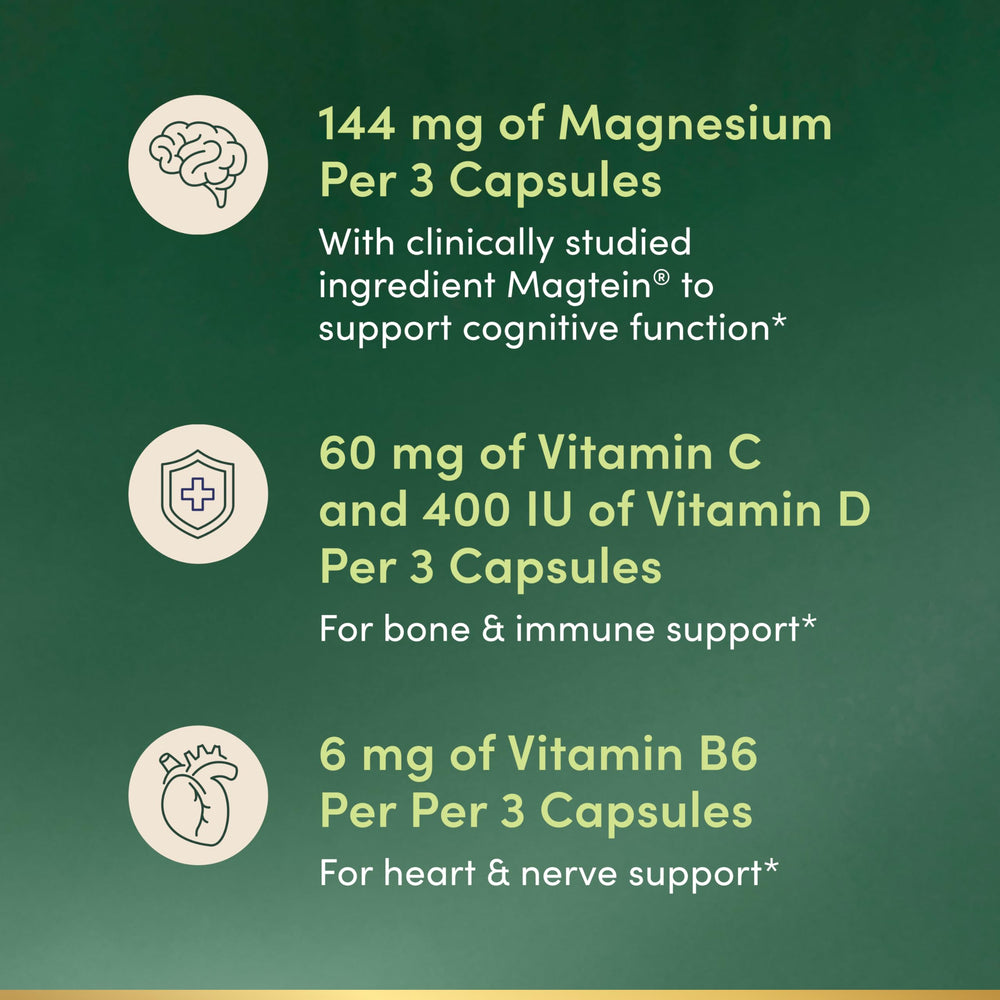 Nature’s Bounty Magnesium L-Threonate capsule packaging with dosage panel