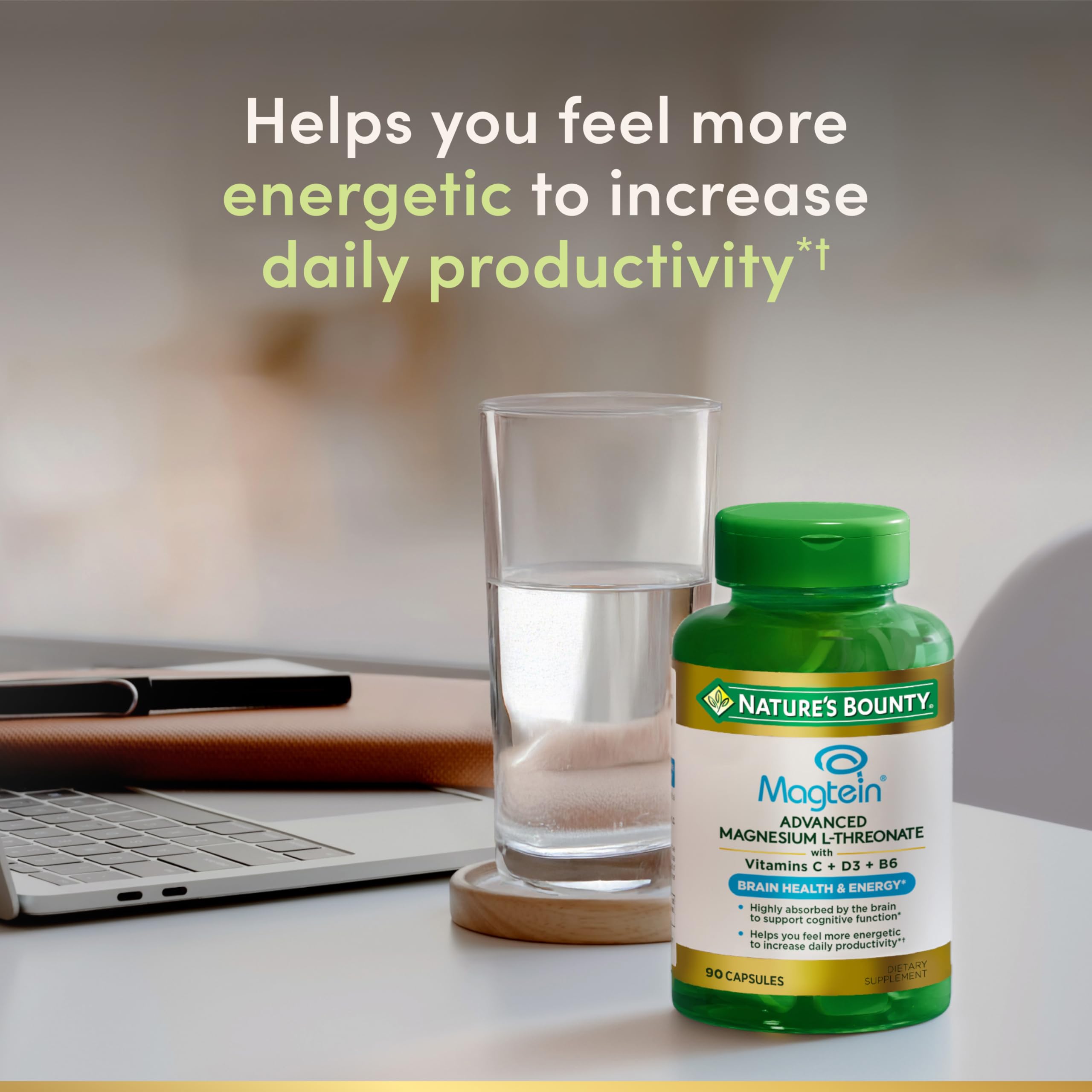 Closeup of Nature’s Bounty Magnesium L-Threonate label showing brain health focus