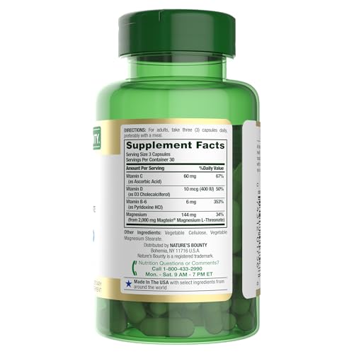 Magtein-based Nature’s Bounty formula illustrated for brain and energy support