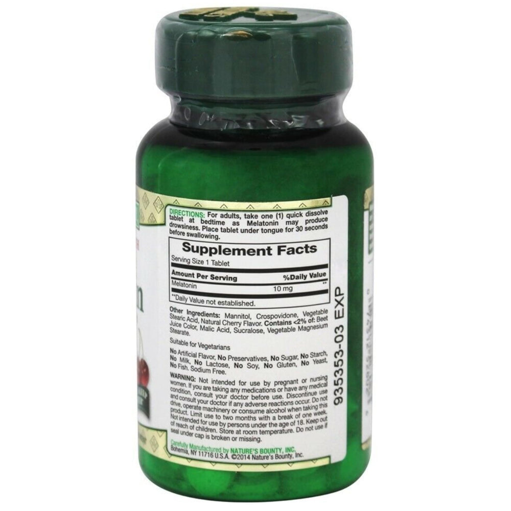 Cherry-flavored melatonin quick-dissolve tablets for a pleasant bedtime ritual.