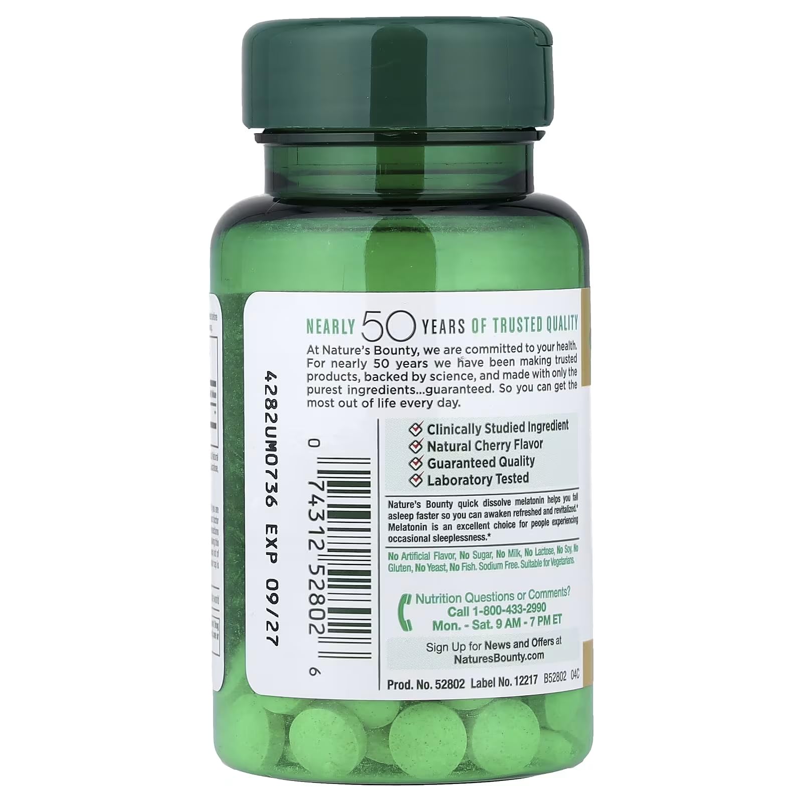 Gluten-free and non-habit forming Nature's Bounty melatonin supports occasional sleeplessness.
