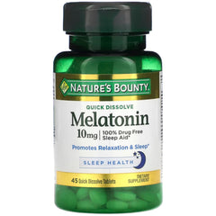 Nature's Bounty melatonin quick dissolve bottle shown for easy nightly routine.