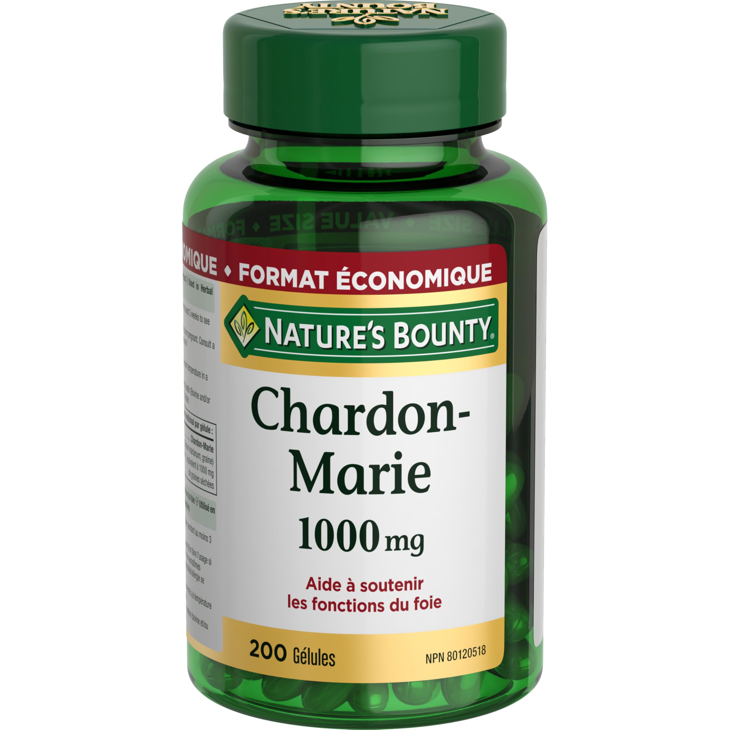 Nature's Bounty Milk Thistle bottle label close-up highlighting softgels