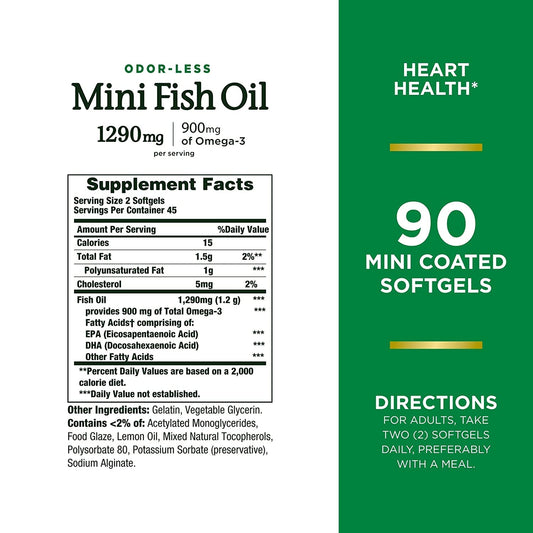 Nature's Bounty Mini Fish Oil softgels pack-2 image highlights convenient two-pack for daily omega-3.
