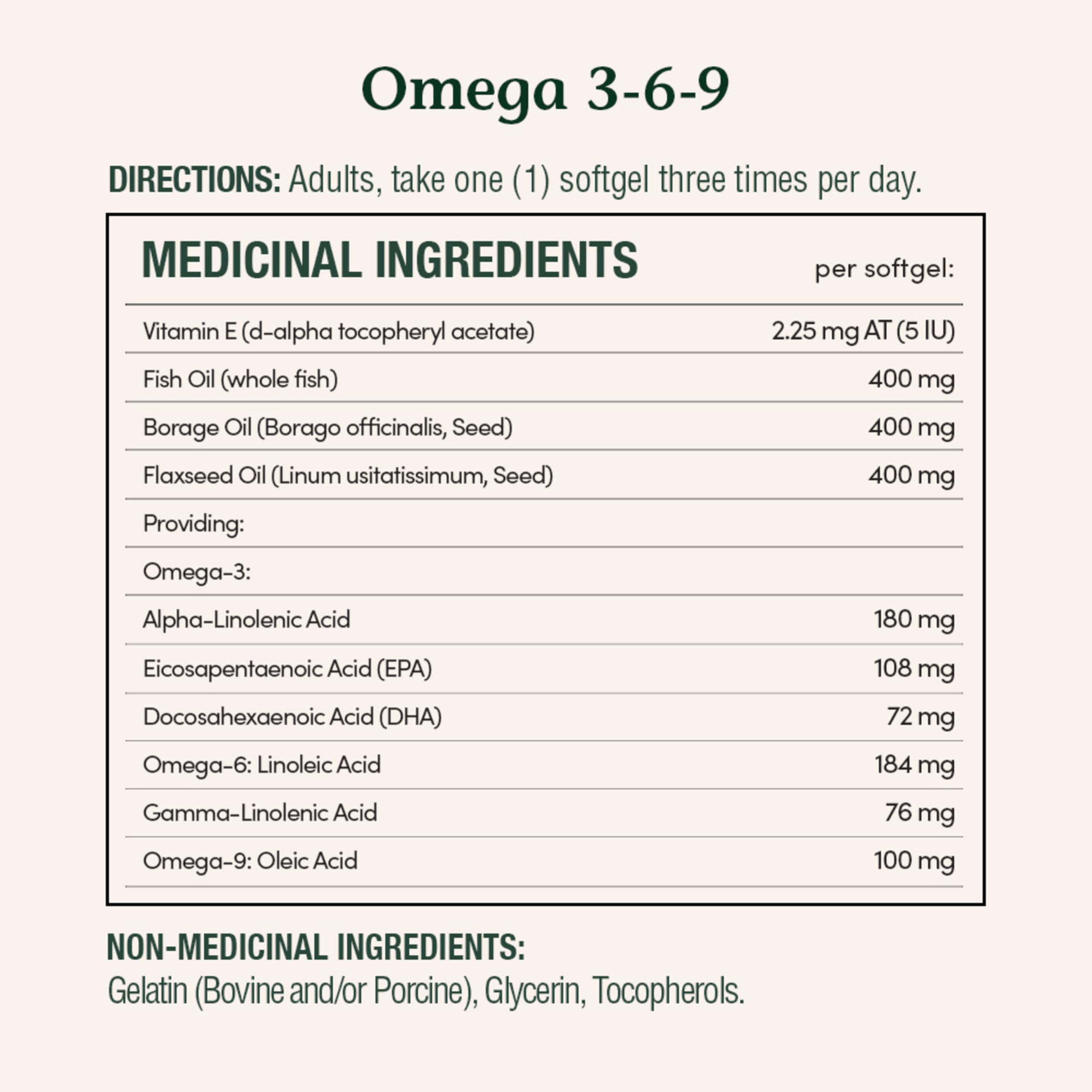 Close-up label on Nature's Bounty Omega-3-6-9 emphasizes purity and ingredients.
