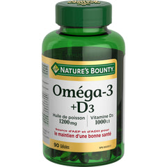 Nature's Bounty Omega-3 D3 softgels close-up highlighting easy swallowing.